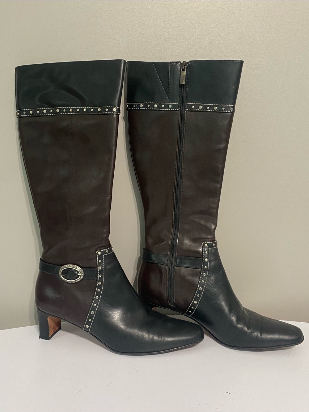 Brighton Taos Black and Dark Brown Two-Tone Studded Tall Boots-size 8